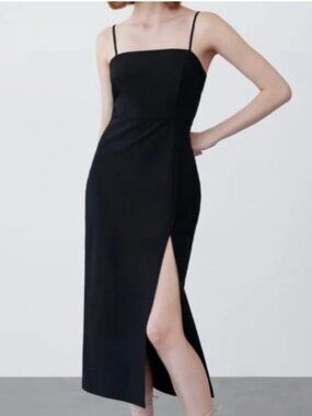Zara Black Square Neck Midi Dress Soze Small
